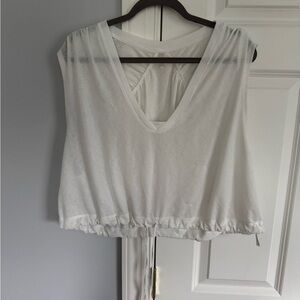 FP Movement by Free People White V-Neck Drawstring Crop Tank